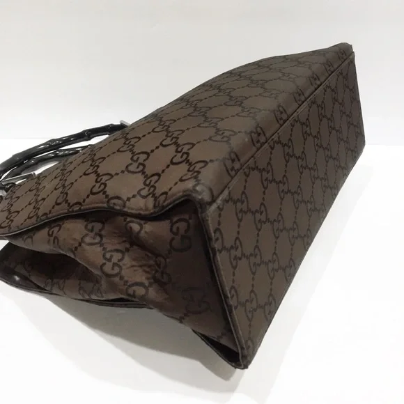 ❤️SOLD❤️Gucci brown and black monogram nylon bamboo handle vintage tote bag - Picture 4 of 14